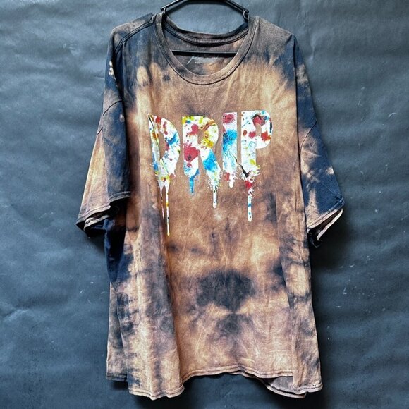 Drip Tee Shirt Size Size 4XL Brown Black Tie Dyed Bleached Grunge 4X Distressed - Picture 1 of 4